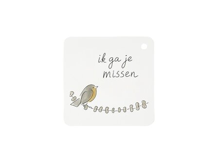 Pindaketting rijgen - ik ga je missen - kindertraktatie - label voorkant