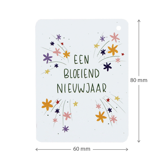 Label - Een bloeiend nieuwjaar | 60 x 80 mm | Maatgeving