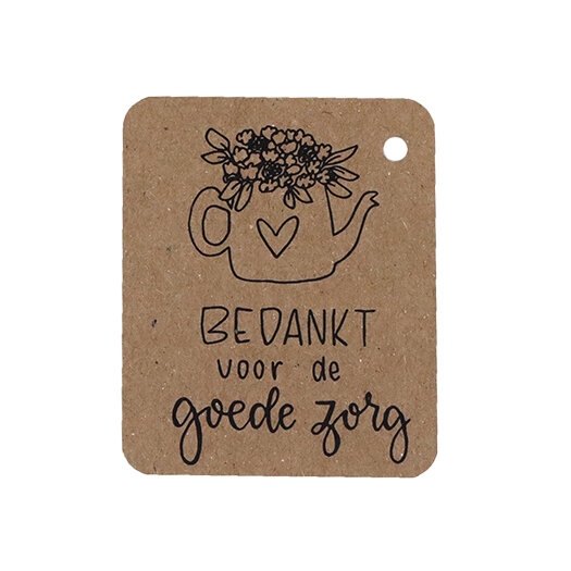 Kraftlabel 50 x 60 mm met boorgat met de tekst &#039;Bedankt voor de goede zorg&#039;