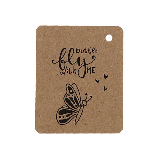 Kraftlabel 50 x 60 mm met boorgat en met de tekst &#039;Butterfly with me&#039;