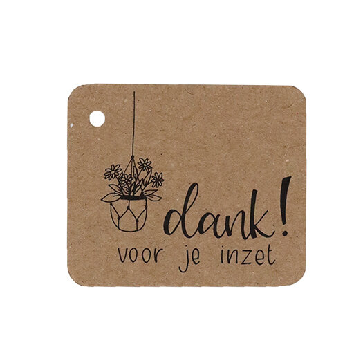 Kraftlabel 50 x 60 mm met boorgat met de tekst &#039;Dank voor je in zet&#039;