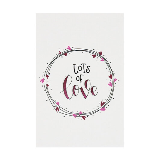 Ansichtkaart 100 x 148 mm met de tekst &lsquo;Lots of love&rsquo;