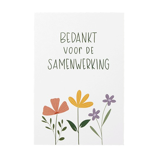 Ansichtkaart 100 x 148 mm met de tekst &lsquo;Bedankt voor de samenwerking&rsquo;