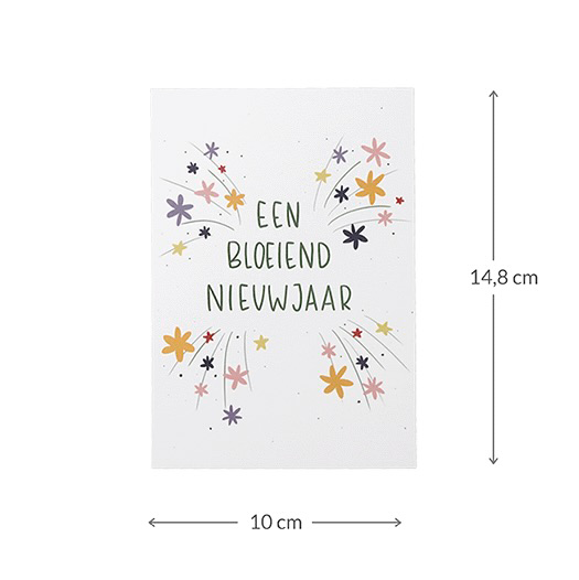 Maatgeving ansichtkaart 100 x 148 mm met de tekst &lsquo;Een bloeiend nieuwjaar&rsquo;