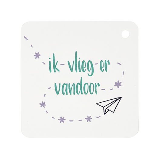 Ik vlieg er vandoor - kindertraktatie - label voorkant