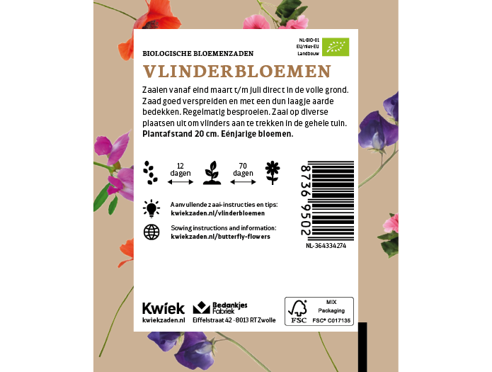 Biologische vlinderbloemen zaden -  Kwiek Uitdeel zakjes