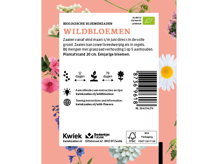 Biologische Wildbloemen zaden -  Kwiek Uitdeel zakjes