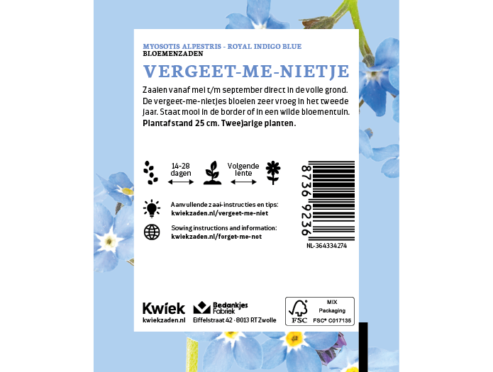 Vergeet-me-nietje zaden (blauw) -  Kwiek Uitdeel zakjes