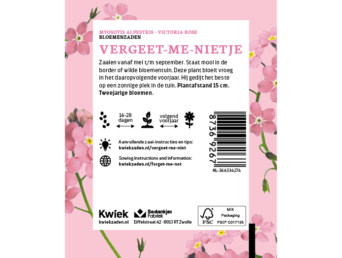 Vergeet-me-niet (roze) zaden -  Kwiek Uitdeel zakjes