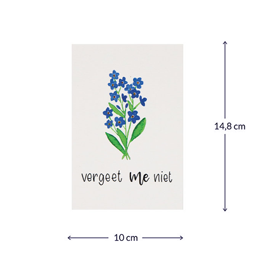 Bloemenzaden met kaart &#039;Vergeet me niet&#039; verpakt in pergamijn zakje