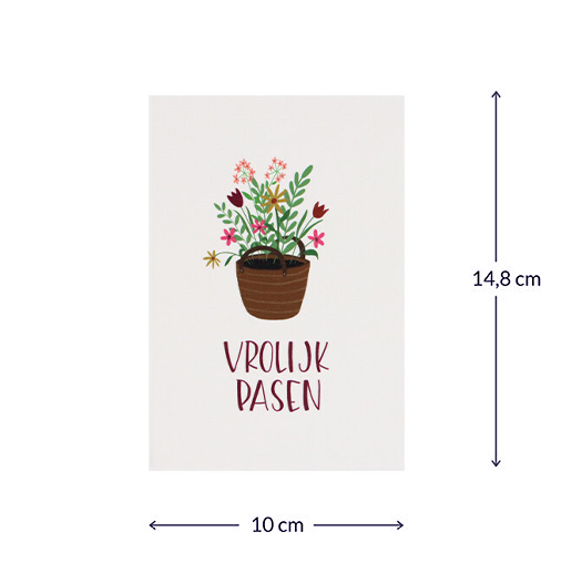 Bloemenzaden met kaart &#039;Vrolijk pasen&#039; verpakt in pergamijn zakje