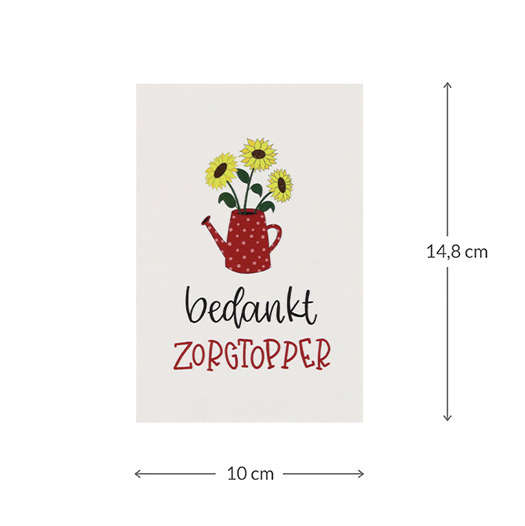 Bloemenzaden met kaart &#039;Bedankt zorgtopper&#039; verpakt in pergamijn zakje