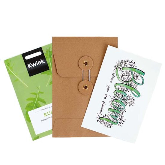 Bloom where you are planted - bedankje zadenpakket met ansichtkaart in Japanse envelop