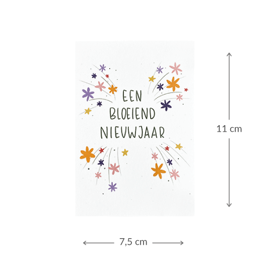 Maatgeving kaartje 75 x 110 mm met de tekst &lsquo;Een bloeiend nieuwjaar&rsquo;