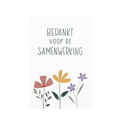 Voorkantfoto kaartje 75 x 110 met de tekst &lsquo;Bedankt voor de samenwerking&rsquo;