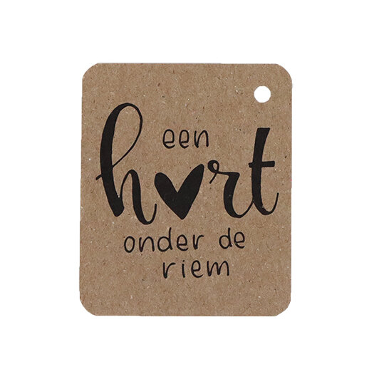 Kraftlabel 50 x 60 mm met boorgat met de tekst &#039;Een hart onder de riem&#039;