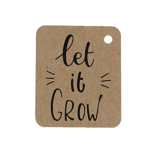 Kraftlabel 50 x 60 mm met boorgat met de tekst &#039;Let it grow&#039;