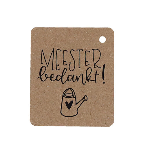 Kraftlabel 50 x 60 mm met boorgat met de tekst &#039;Meester bedankt&#039;