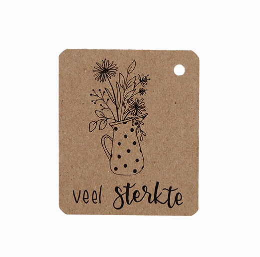 Kraftlabel 50 x 60 mm met boorgat met de tekst &#039;Veel sterkte&#039;