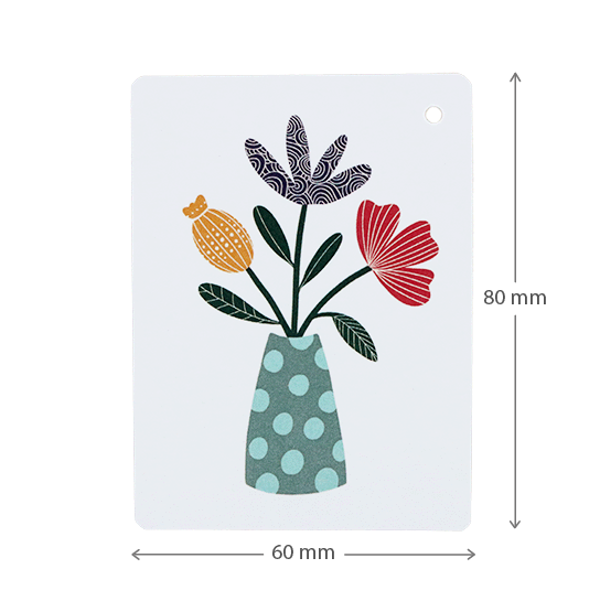 Label - Vaas met bloemen | 60 x 80 mm | Maatgeving