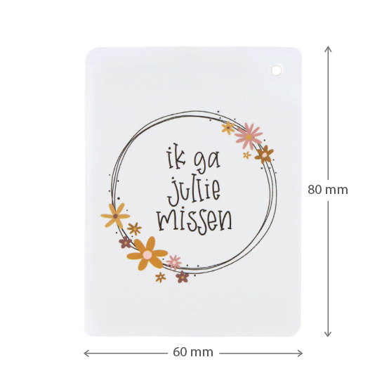 Label - Ik ga jullie missen | 60 x 80 mm | Maatgeving